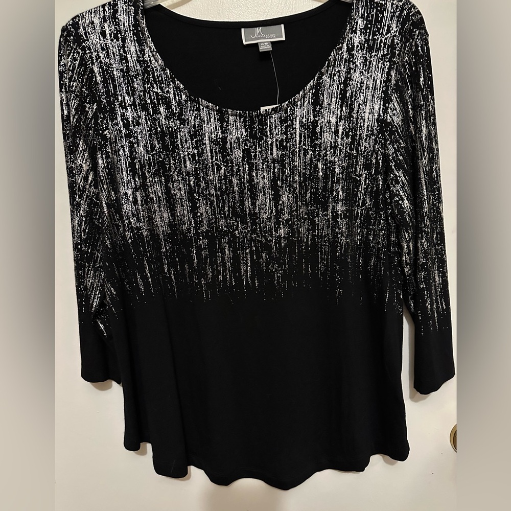 JM Collection Silver and Black Graphic 3/4 Sleeve Blouse